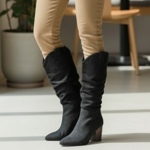 Sugar Faux Suede Knee High Black Slouch Boots Women's Size 8 - Picture 2 of 13